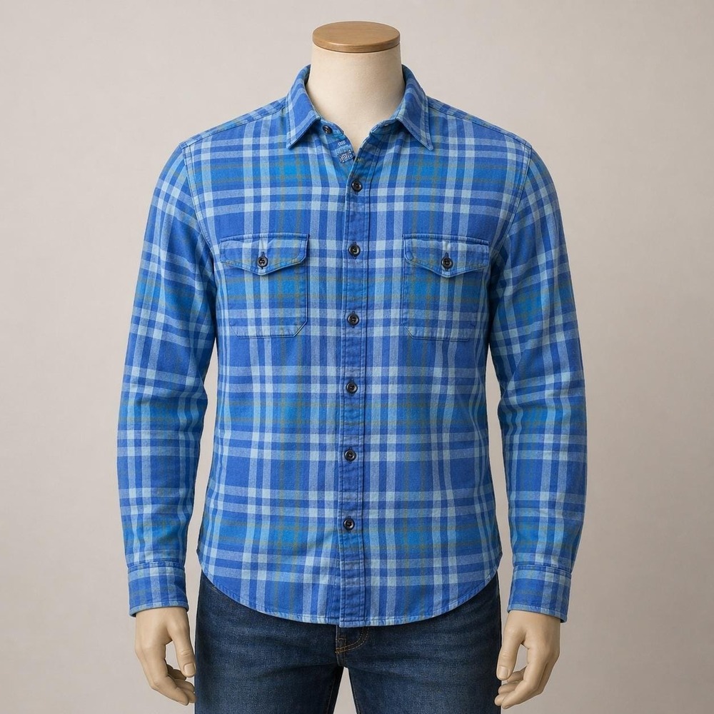 J.Crew Mens Sporting Goods Plaid Button Down Shirt Blue Teal Long Sleeve Large